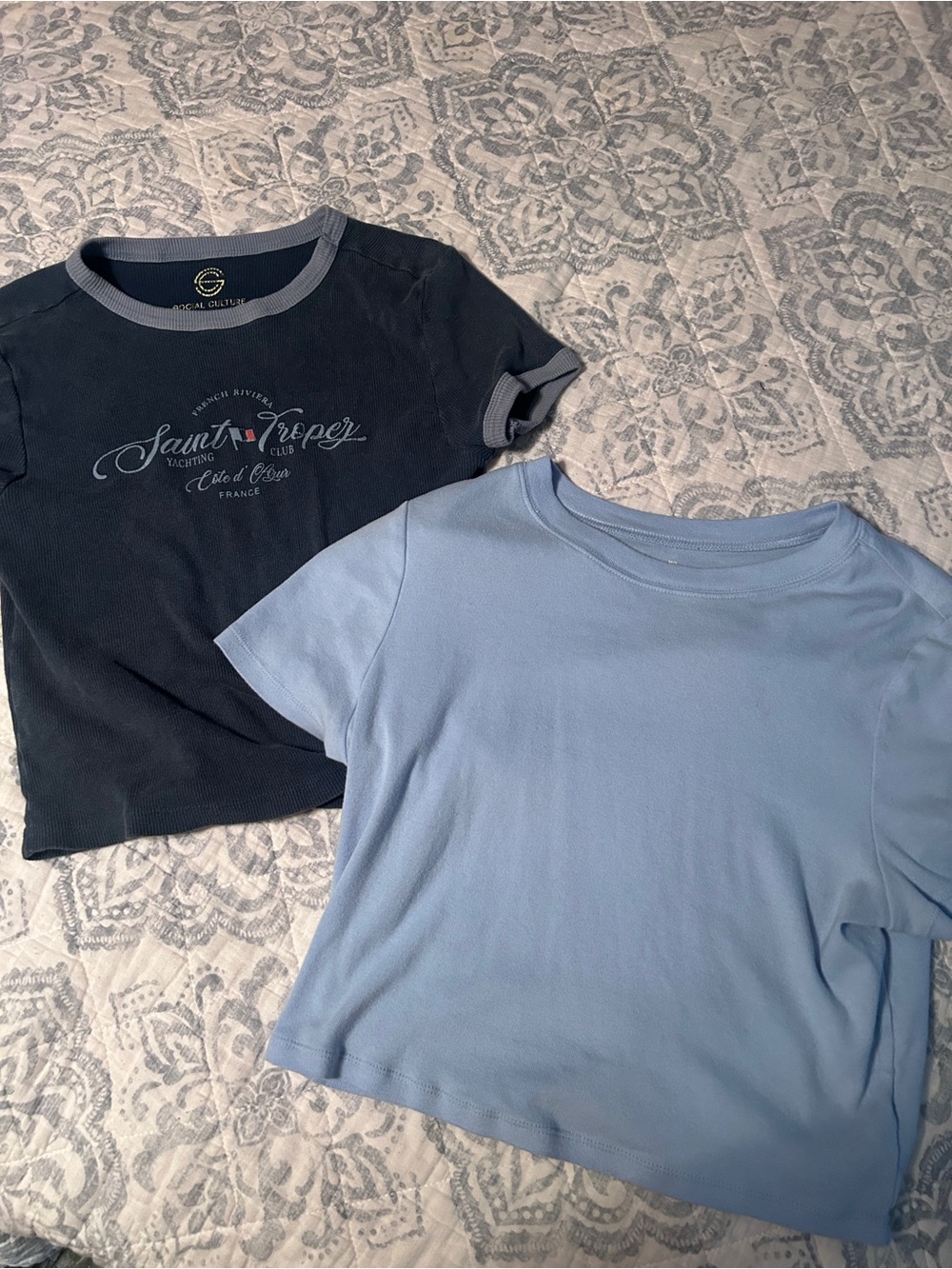 Two-Pack Cropped T-Shirts - Light Blue & Navy